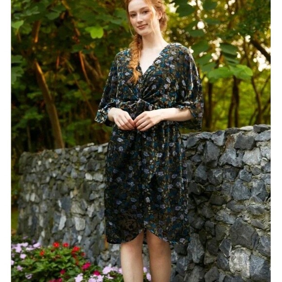 Modcloth Mini Dress Womens Small Whimsigoth Forest Fairy Velvet Flocked Wedding - Picture 1 of 9